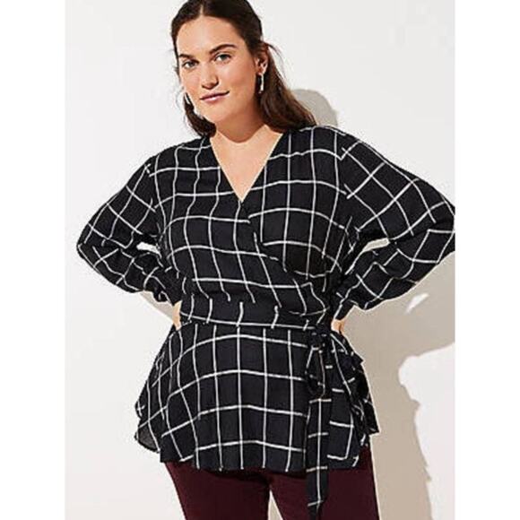 LOFT Tops - NWT Loft windowpane peplum wrap top